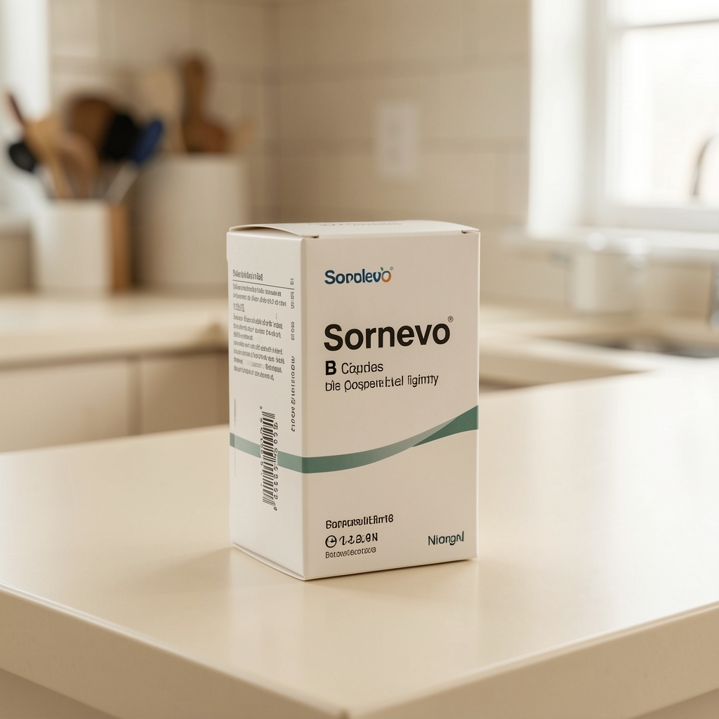 Sornevo B Complex Max capsule pack of ninety standing on a cream kitchen counter